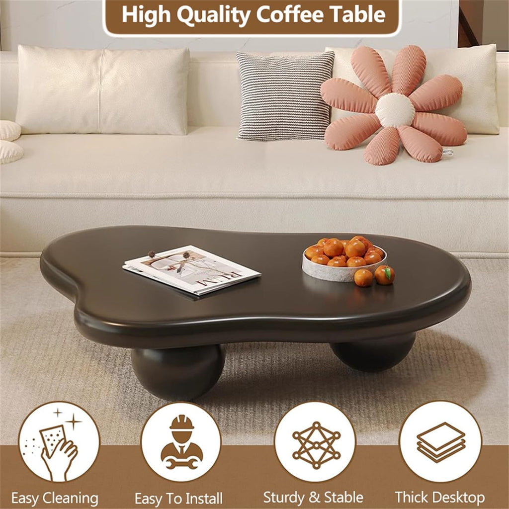 Cloud Coffee Table Modern Cute Coffee Tables Irregular Simple Tea/Center Table for Small Space End Table for Living Room, Home Office, Indoor (Irregular Shape Black 47' Wx35.4 Dx15.3 H)