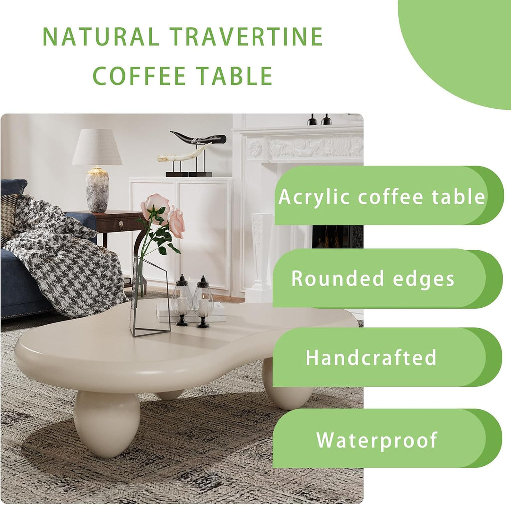 Cloud Coffee Table, Cute Irregular Coffee/Tea Table with Large Tabletop, Accent Cocktail Table, Cloud Shape Modern Coffee Table for Living Room, Office, Home Dec (C White 46.06 inch)