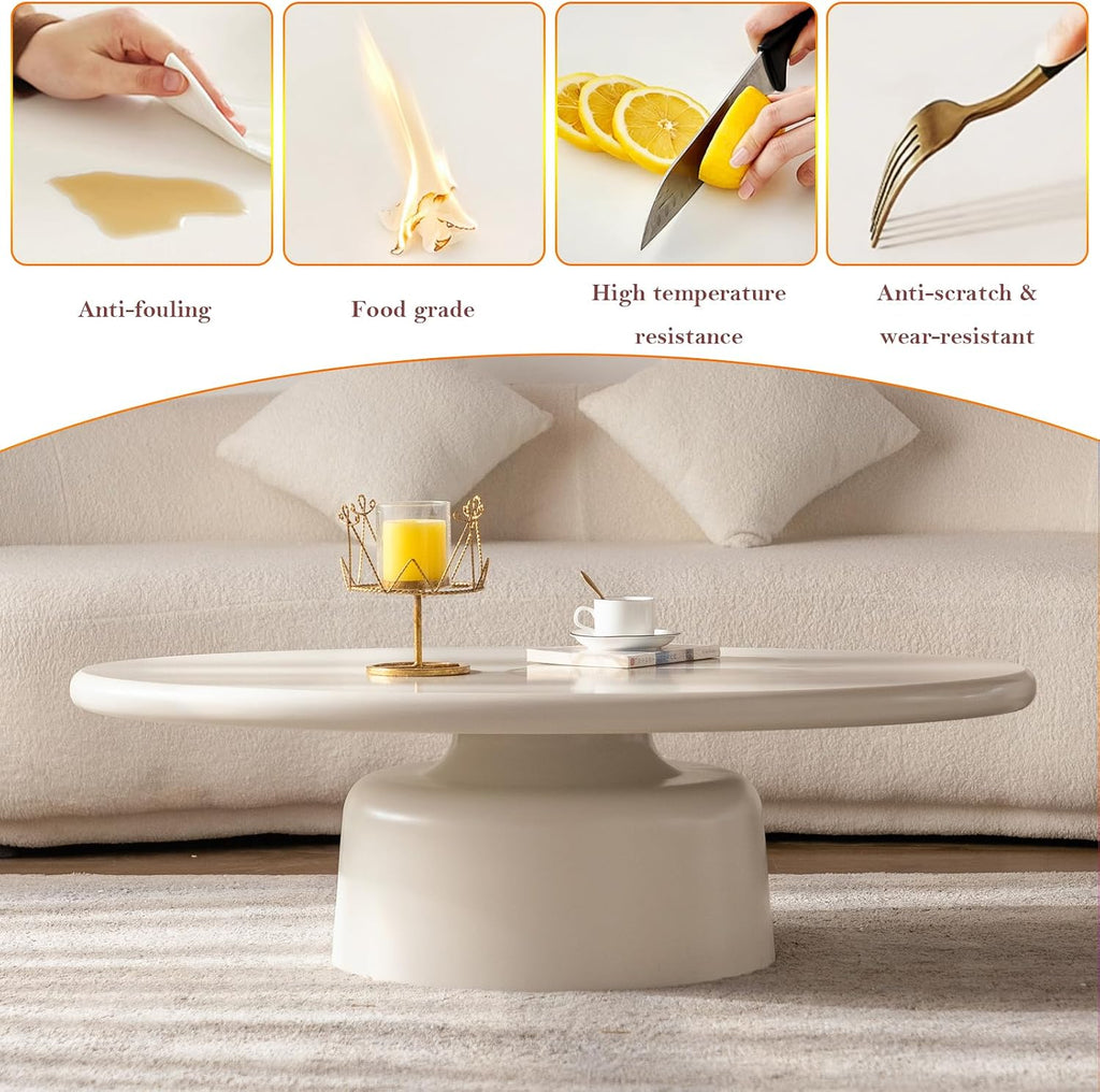45.67' Cream Style Coffee Table with Stable Fiberglass Table Legs, Oval E1 Density Board Tabletop - Smooth Fininsh, for Small Space (Oval 45.67in)