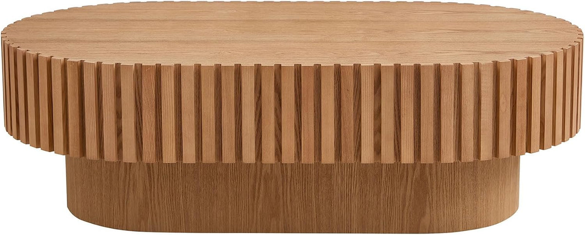 43.70Inch Modern Handcraft Drum Coffee Table Oval Coffee Table for Living RoomSmall Wooden Coffee Table with Sturdy Pedestal for Office ASH Color