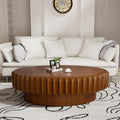 43.3'' Oval Coffee Table with Storage Drum Coffee Tables with Solid Wood Fluted, Modern Wooden Accent Center Table for Living Room, Apartment, Home, Office - Brown (Brown 43.3')