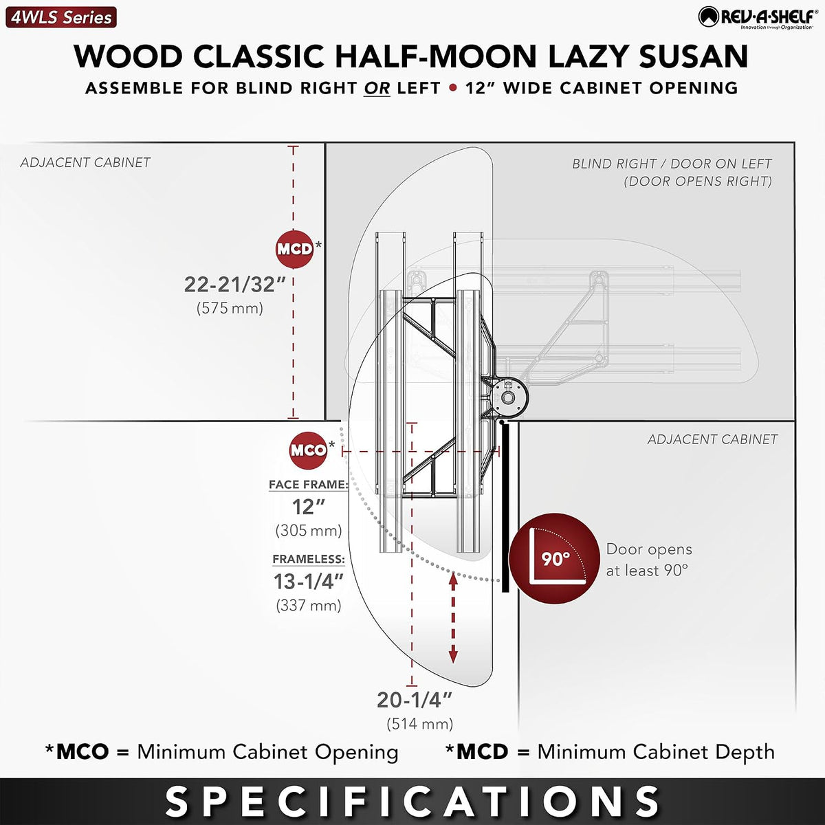 Rev-A-Shelf 32' Dual Shelf Half Moon Lazy Susan Organizer for Diagonal Blind Corner Kitchen Cabinets, Pullout Turntable Trays, Wood, 4WLS882-32-570