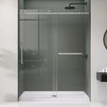 Frameless Shower Door 56-60' W x 75' H Single Sliding Shower Glass Doors for Walk-in Bathroom 1/4' Clear Easy Clean Glass Extra Tall Modern Bathroom Doors in Brushed Nickel