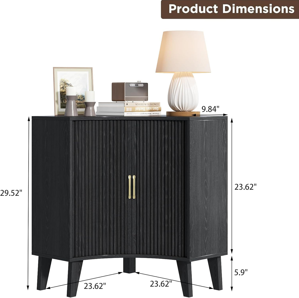 Fluted Corner Cabinet, Small Corner Floor Cabinet with 2-Sliding Doors and Adjustable Shelves, Freestanding Narrow Organizer for Small Space,Living Room, Dining RoomBathroom.Black