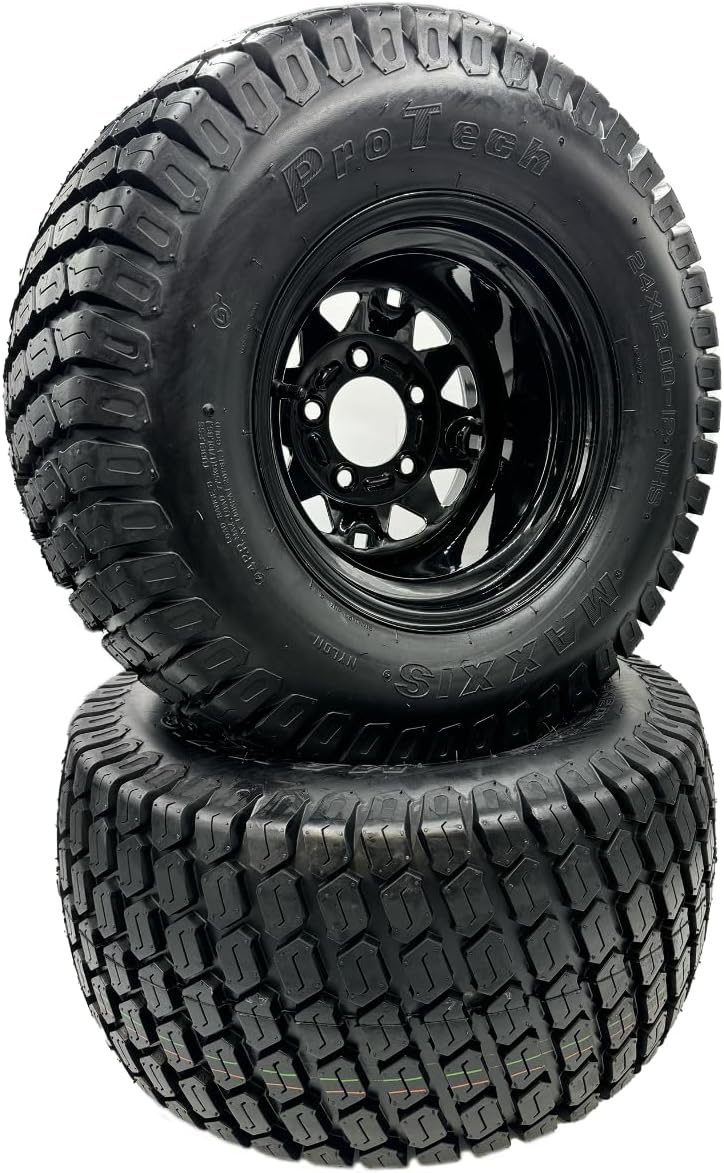 Set of 2-24x12.00-12 4 Ply Turf Tech Tire & Wheel Assembly