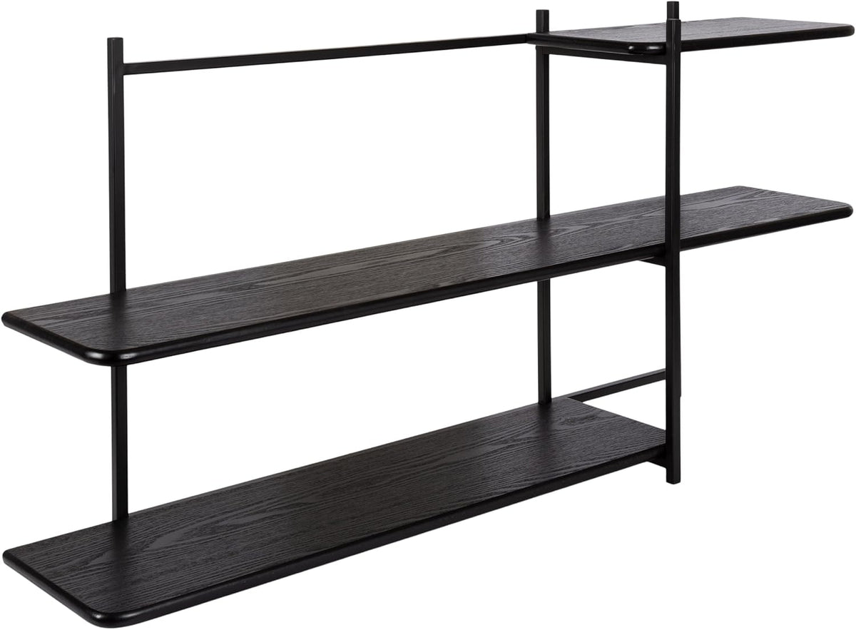 Kate and Laurel Ramone Three-Tiered Wall Shelf, 42 x 23, Black, Decorative Shelving Unit and Wall Organizer for Entryway Storage or Living Room Display Shelf