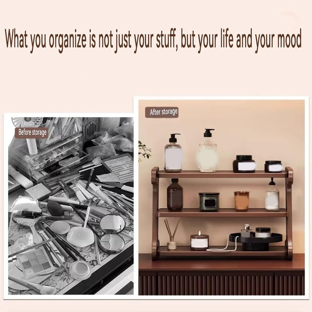 Coffee Station Bar Station Countertop Organizer Mug Cup Holder Stand Wooden Desk Organiser Organizer Kitchen Counter Shelf for Home Kitchen Office Brown 3*Tier*M