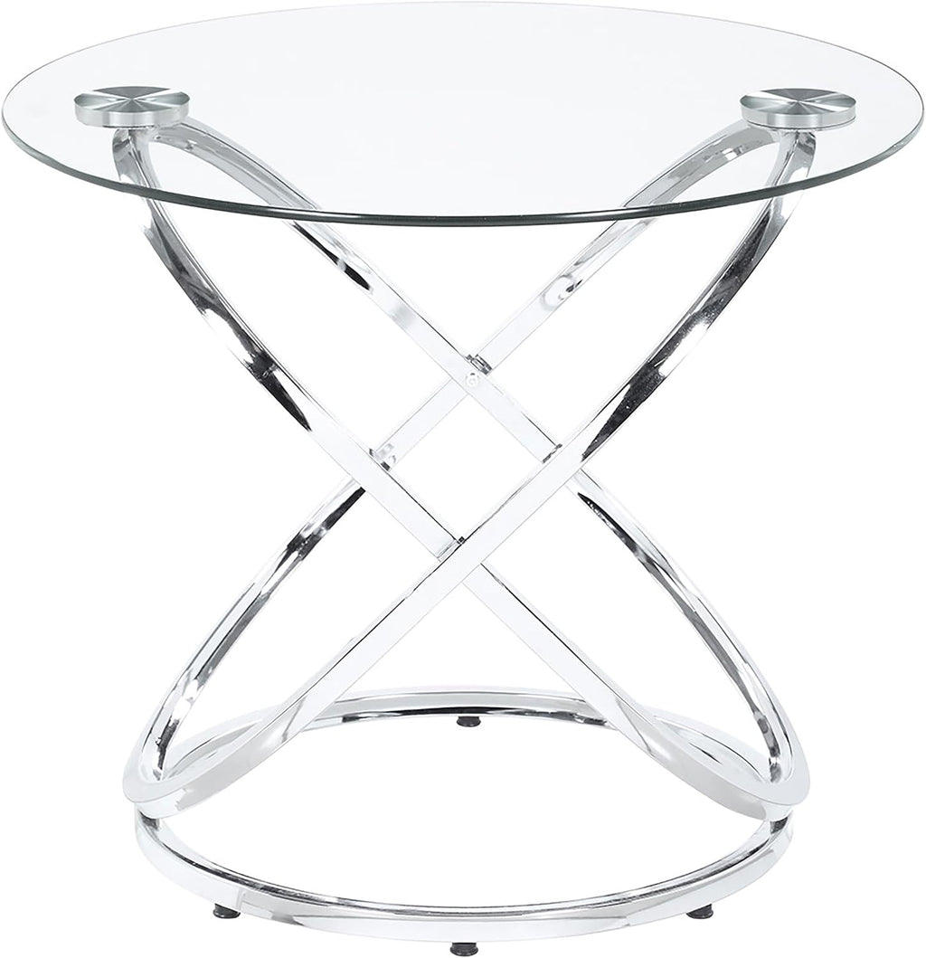 Coaster Home Furnishings - Warren - 3-Piece Coffee Table Set with Clear Glass Oval Tops, Metal Frame with Intertwined Ring Design - Living Room - Chrome - 722373
