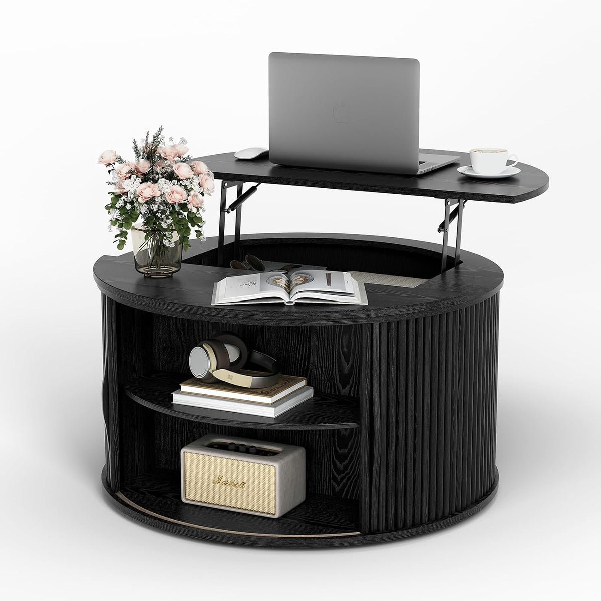 Jiansu furni 31.5'Coffee Table with Lifting Top, Mid Century Modern Coffee Table with Sliding Door & Hidden Storage, Small Center Table for Living Room, Black