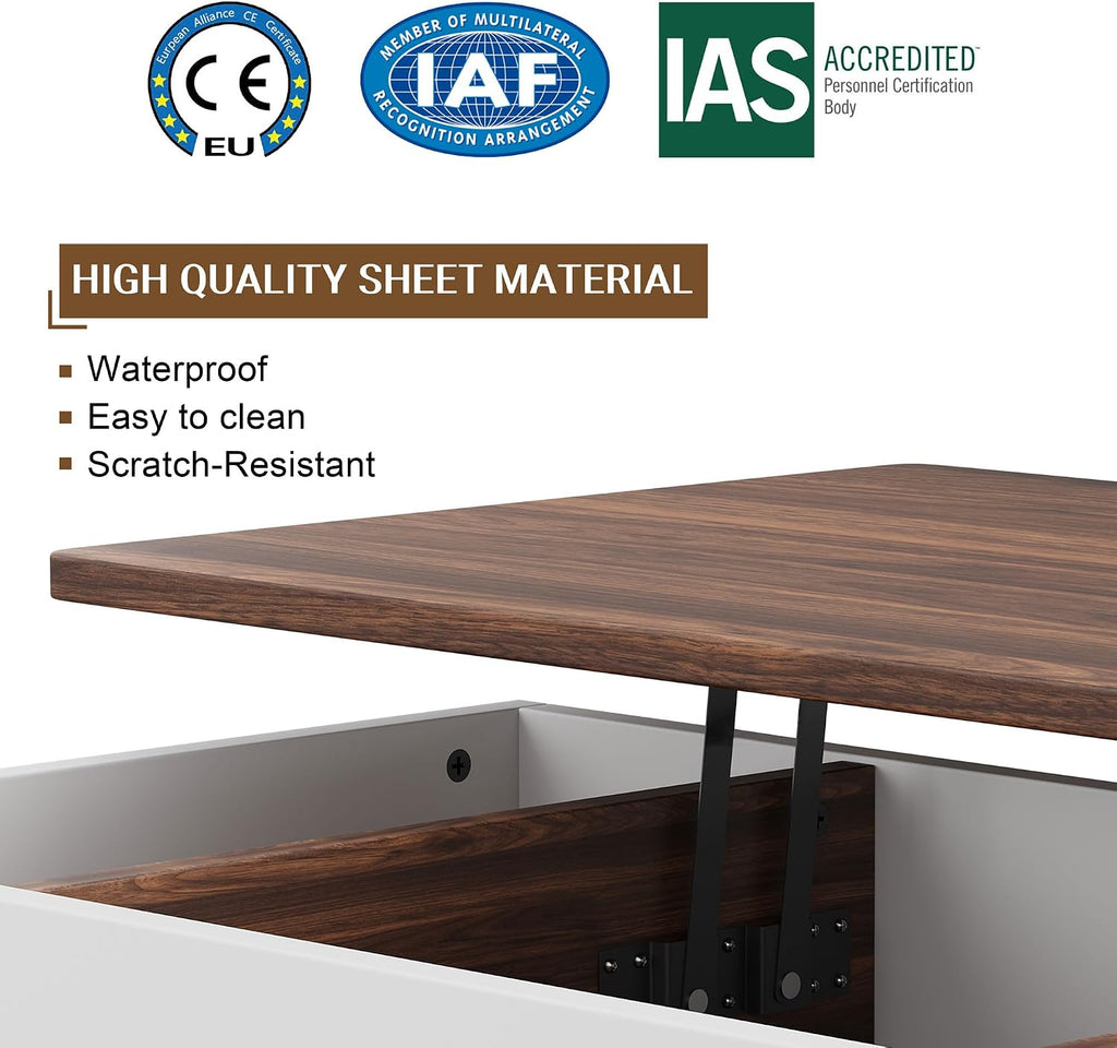 Shintenchi Coffee Table, Lift Top Coffee Table with Hidden Compartment, Rising Tabletop Dining Table, Lift Top Coffee Center Table for for Living Room, Office, Home (Walnut)
