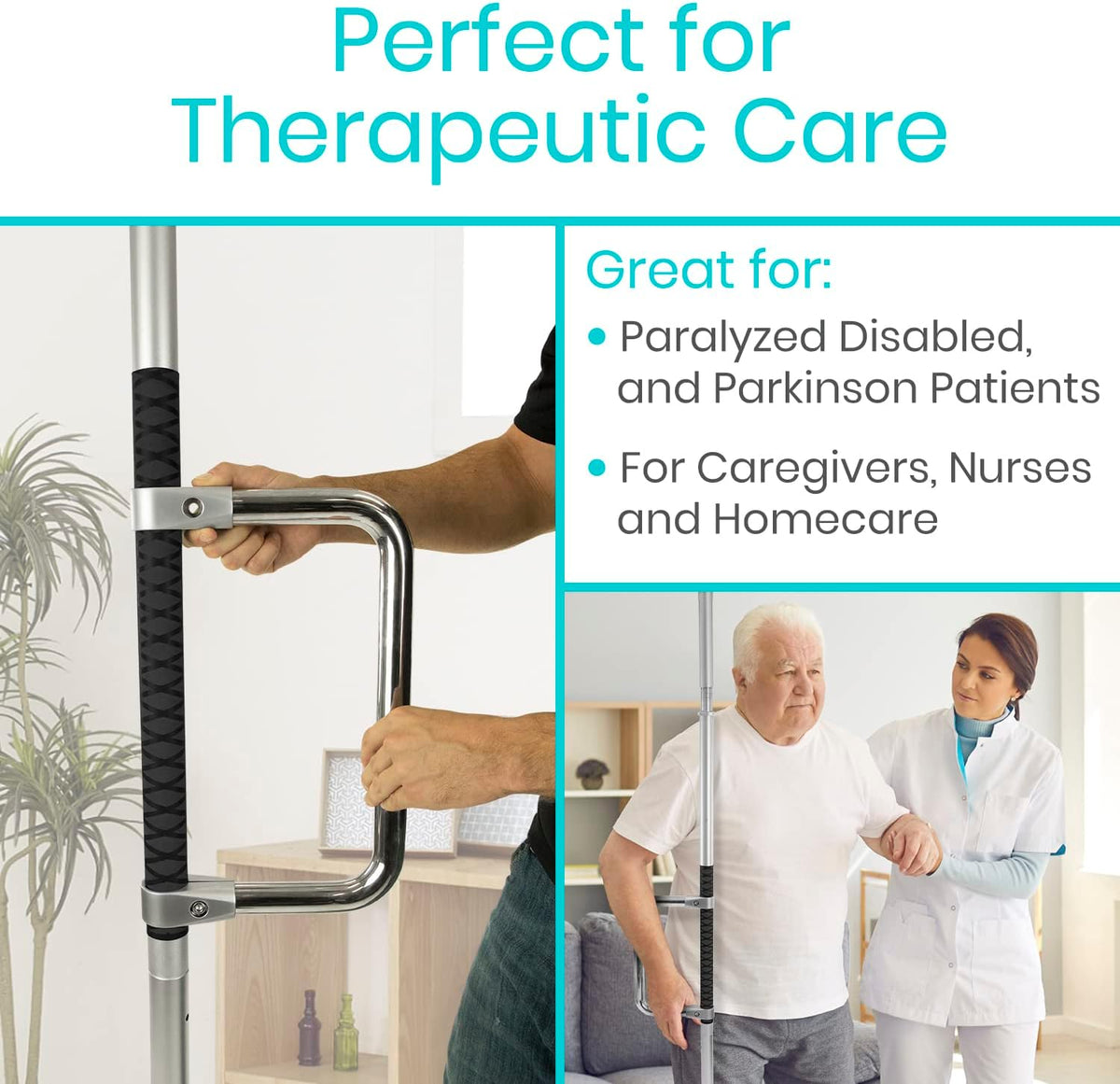 Vive Floor to Ceiling Grab Bar - Stand Assist Aid for Elderly - Shower Safety Bar for Seniors - Stand Assist Transfer Pole - Shower Support Pole - Toilet Rail for Disabled & Handicap Security