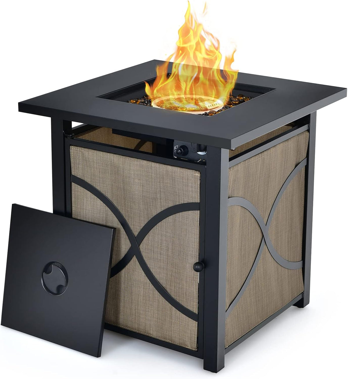 Giantex 25-Inch Propane Fire Pit Table, 40000 BTU Square Gas Firepit Table with Lid, Fire Glass and Adjustable Flame, CSA Approved, 2-in-1 Outdoor Fire Table for Patio and Garden