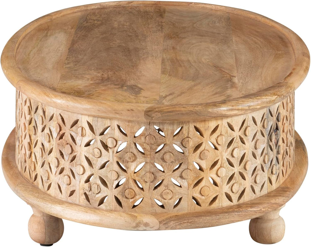 Powell Sympico Natural Stained Mango Wood Sympic Oval Coffee Table with Carved Details