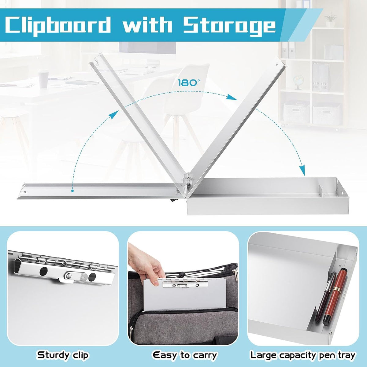 Seajan Aluminum Clipboard with Storage Metal Clip Board Folder Letter Size Form Holder Portfolio Clipboard Binder Clip Posse Box for Nurse Police Office Stationery Items 14 x 9.2 x 2 Inches (8 Pcs)
