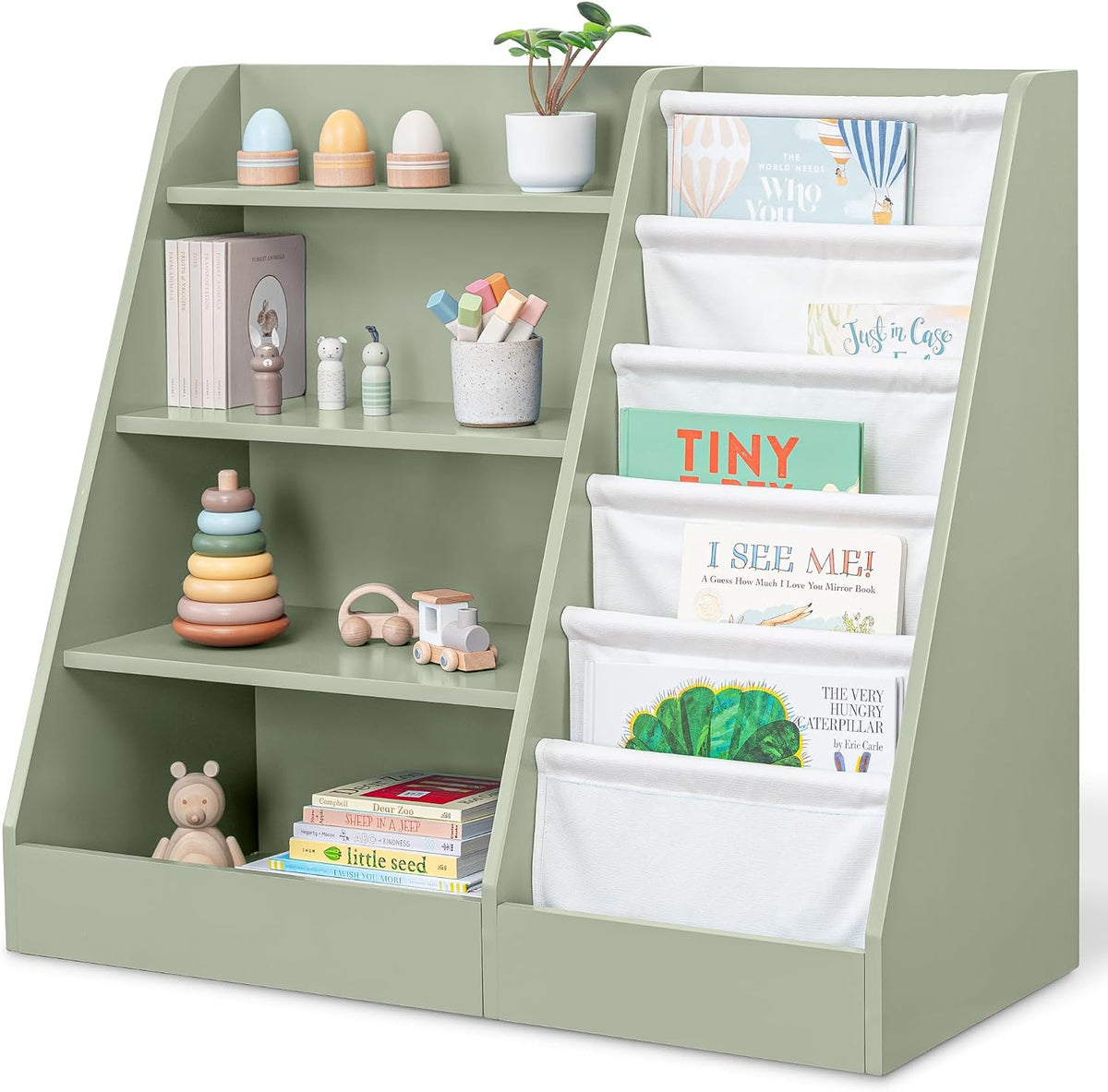 Comfy Cubs Kids Bookshelf and 4-Piece Kids Musical Instruments Set Bundled