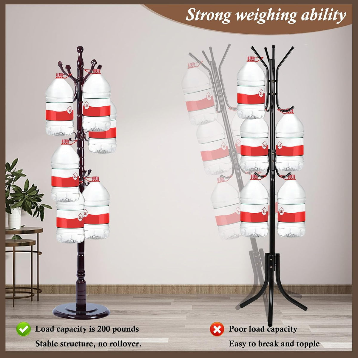 Wooden Coat Rack Freestanding, Vintage Coat Racks with Sturdy Round Base, Adjustable Height 37.40'-72.83' Entrance Coat Rack for Bedroom Living Room Entryway (Rosewood Ruyi Hook)
