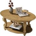 Oval Wood Coffee Table for Living Room, 2-Tier Solid Wood Coffee Table with Open Storage Shelf, Traditional Retro Center Table for Office (42' W x 26' D x 20.5' H, Natural)