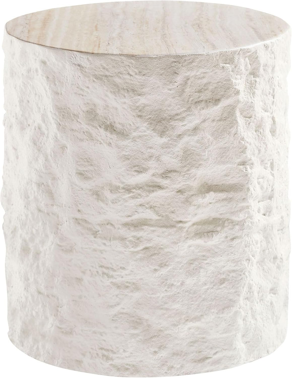 15.75' Round Fiberglass Side Table, Modern Imitation Stone Coffee Table for Living Room & Bedroom, Beige, No Assembly Required