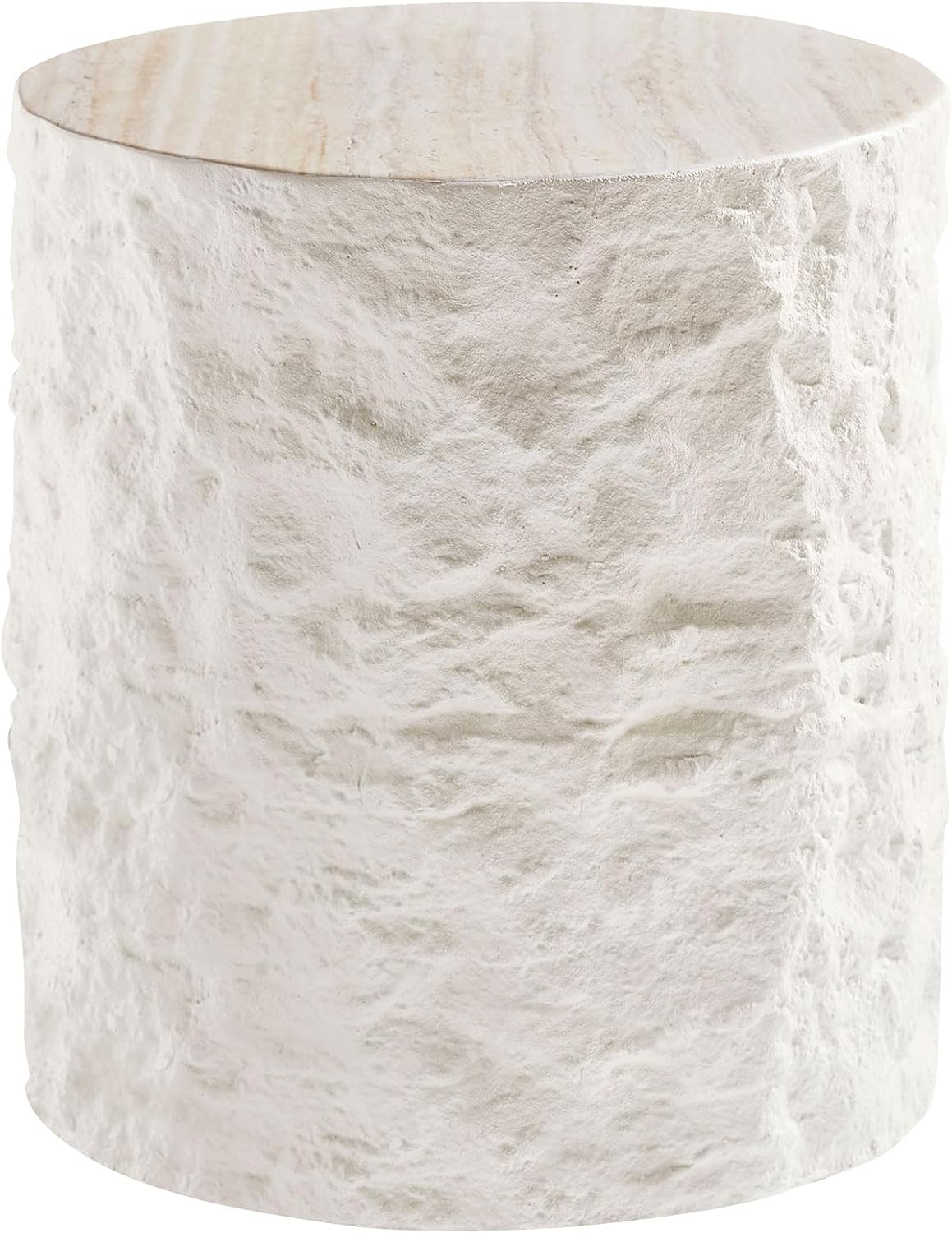 15.75' Round Fiberglass Side Table, Modern Imitation Stone Coffee Table for Living Room & Bedroom, Beige, No Assembly Required