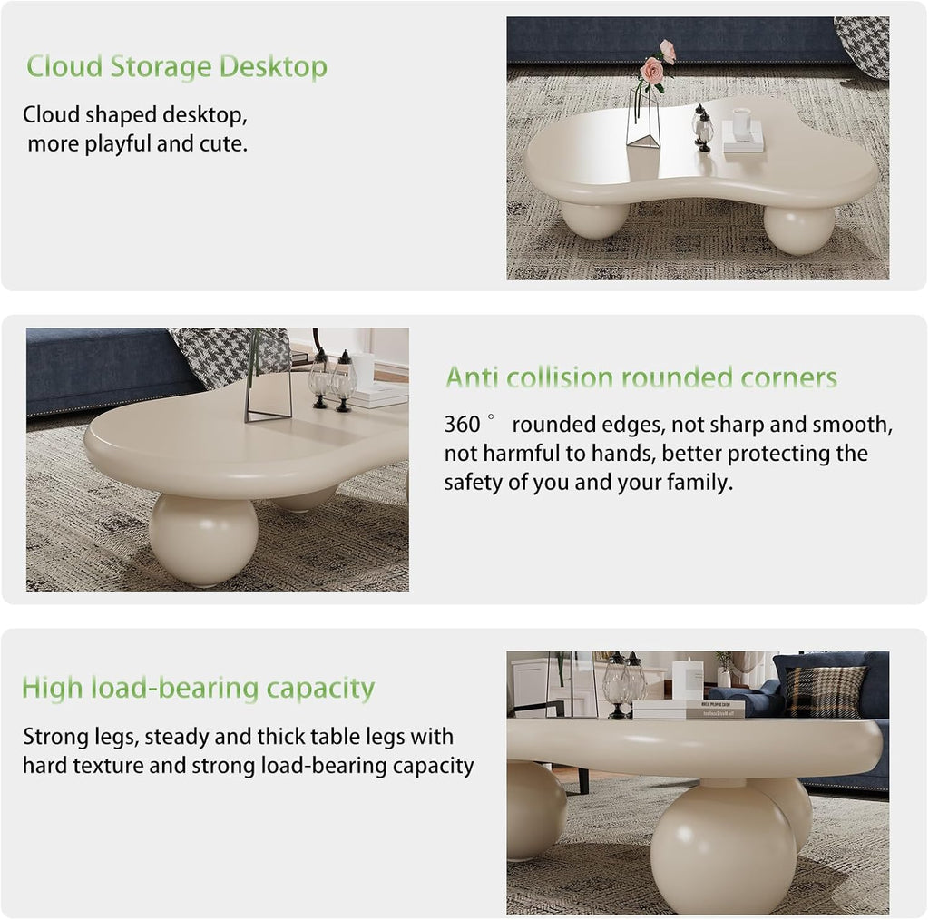 Cloud Coffee Table, Cute Irregular Coffee/Tea Table with Large Tabletop, Accent Cocktail Table, Cloud Shape Modern Coffee Table for Living Room, Office, Home Dec (D White 46.06in)
