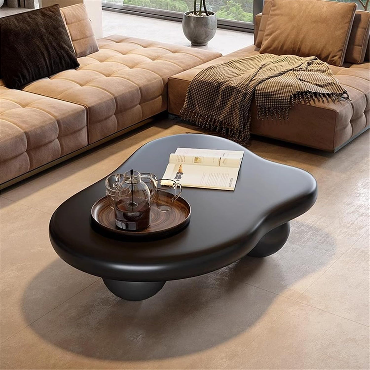 Cloud Coffee Table Modern Cute Coffee Tables Irregular Simple Tea/Center Table for Small Space End Table for Living Room, Home Office, Indoor (Irregular Shape Black 47' Wx35.4 Dx15.3 H)