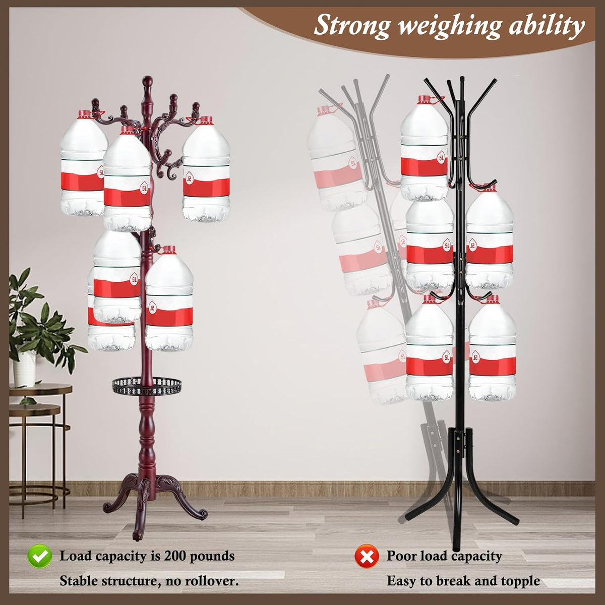 Wooden Coat Rack Freestanding, Vintage Coat Racks with Sturdy Round Base, Adjustable Height 37.40'-72.83' Entrance Coat Rack for Bedroom Living Room Entryway (Rosewood Upgraded version)