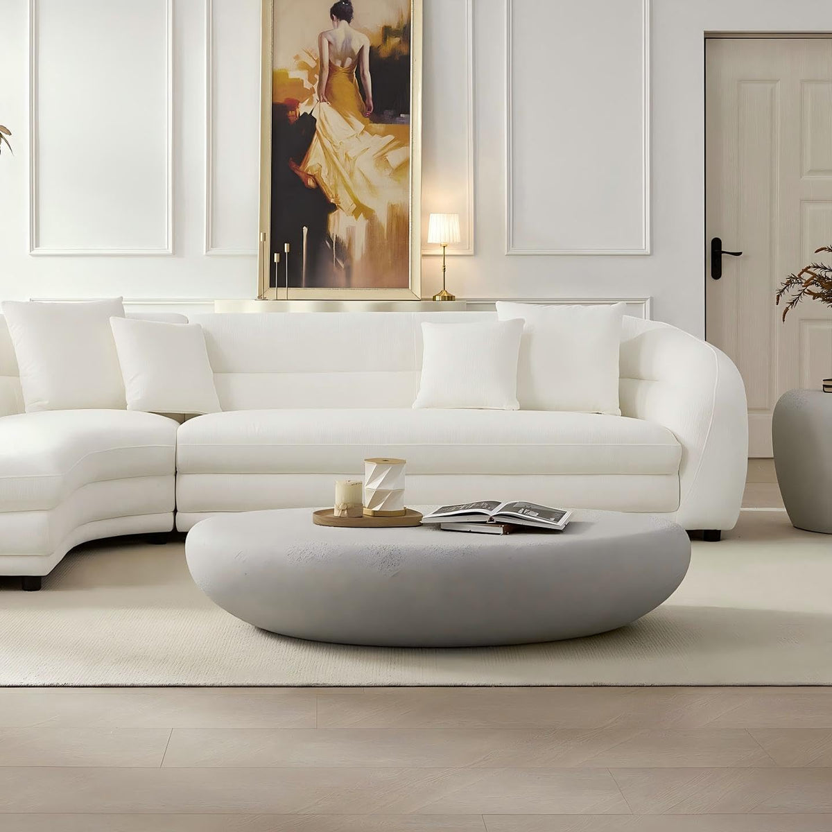 Modern Coffee Tables for Living Room 55.12'' Coffee Table Mid Century Center Large Unique Minimalist Accent Luxury Stone Low Tea Farmhouse Fiberglass No Need Assembly Rock Grey