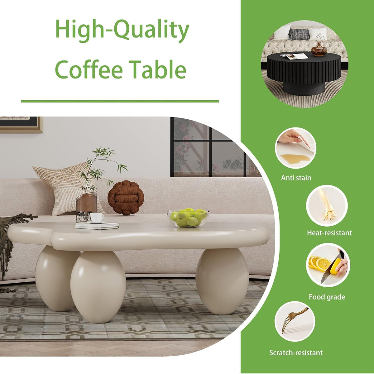 Cloud Coffee Table, Cute Irregular Coffee/Tea Table with Large Tabletop, Accent Cocktail Table, Cloud Shape Modern Coffee Table for Living Room, Office, Home Dec (C White 46.06 inch)