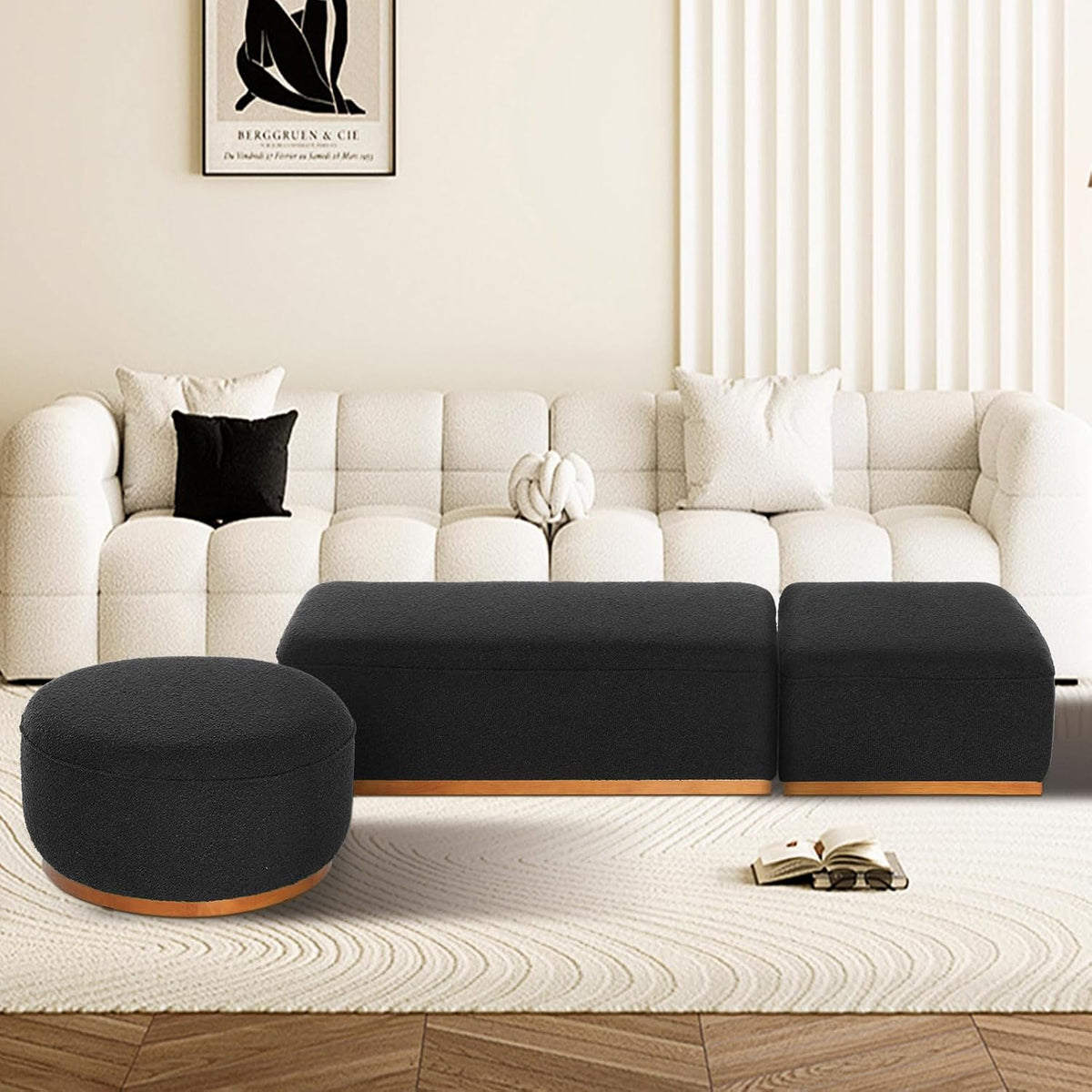 Square Ottoman Coffee Table 30' Premium Fabric upholstered Coffee Table with high Density Foam and Solid Wood Frame, Stylish and Practical Living Room Furniture, Black