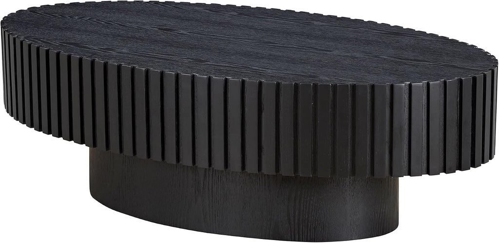 Coffee Table, 43.7 Inch Modern Handcraft Solid Wood Drum Oval Coffee Table for Living Room, Small Space, Office, Easy Assembly (Black)