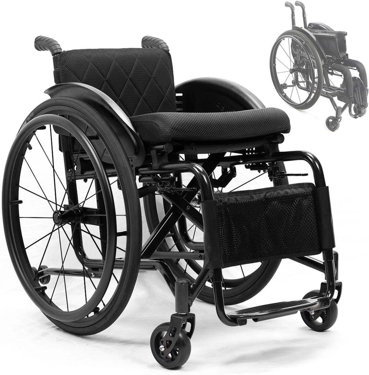 Lightweight Sports Wheelchair,Portable Transport Wheelchair,Aluminium Wheelchair,Mute Wheelchair,Handbrakes Quick Release Rear Wheels & Anti-Tip Wheels,for Teenagers,Adults,Seniors(Black,Seat width 36