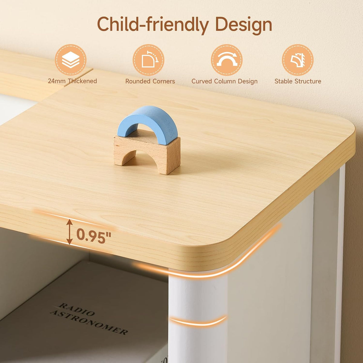 Wooden Stuffed Animal Storage, 6 Cube Toy Storage Organizer w/Wave Design, Plush Toy Organizers and Storage w/Elastic Band Thick Board, Kids Bookshelf for Kids Room Nursery Playroom (White and Nature)