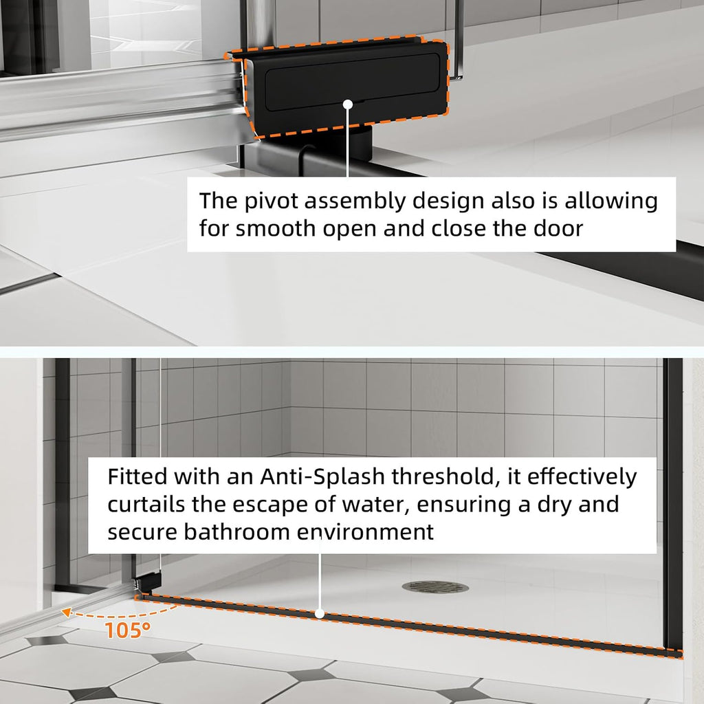 ACE DECOR 28-32' W x 72' H Frameless Pivot Shower Door, Pivot Swing Shower Glass Door with 1/4' (6mm) and 5/16' (8mm) Tempered Glass, Easy-Clean Coating, Matte Black Finish, Reversible Installation