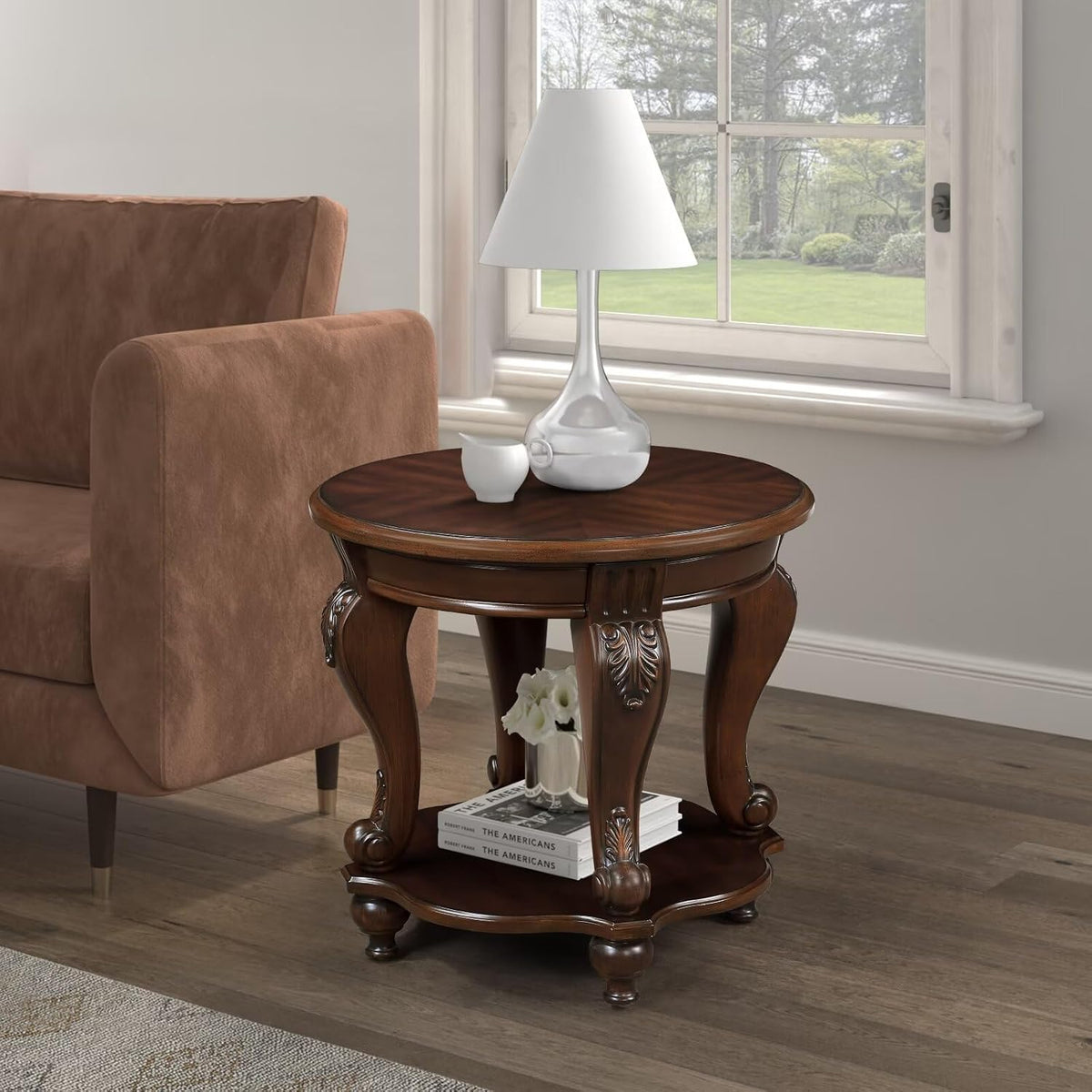 Living Room Oval Coffee Table Set, Coffee Table & Two End Side Table 3-Piece Set for Office, Living Room, Apartment, Small Space, Easy Assembly, Cherry(Color Written on Box is Light Espresso)