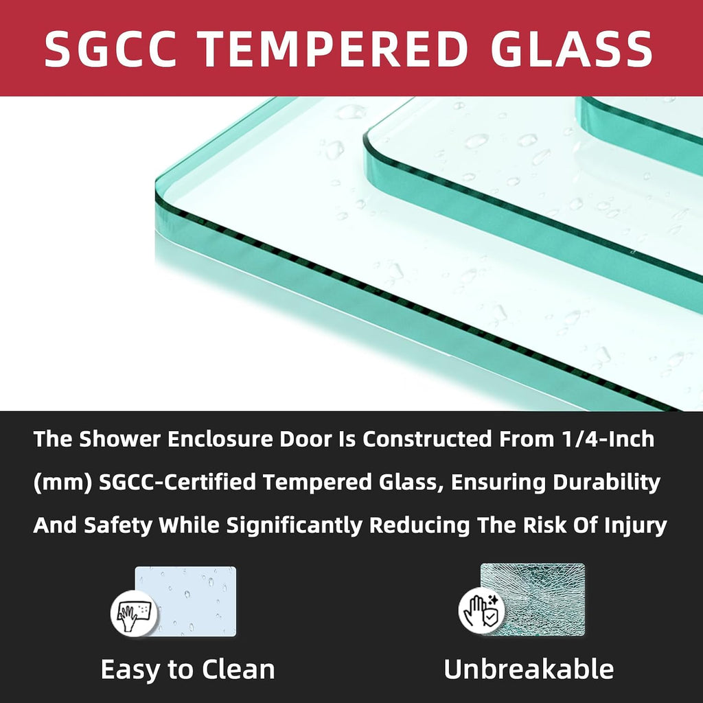Shower Door 56-60' W x 72' H, Semi-Frameless Sliding Glass Shower Door, 1/4' (6mm) SGCC Tempered Glass Bathroom Sliding Door, Matte Black Finish, 304 Stainless Steel Hardware