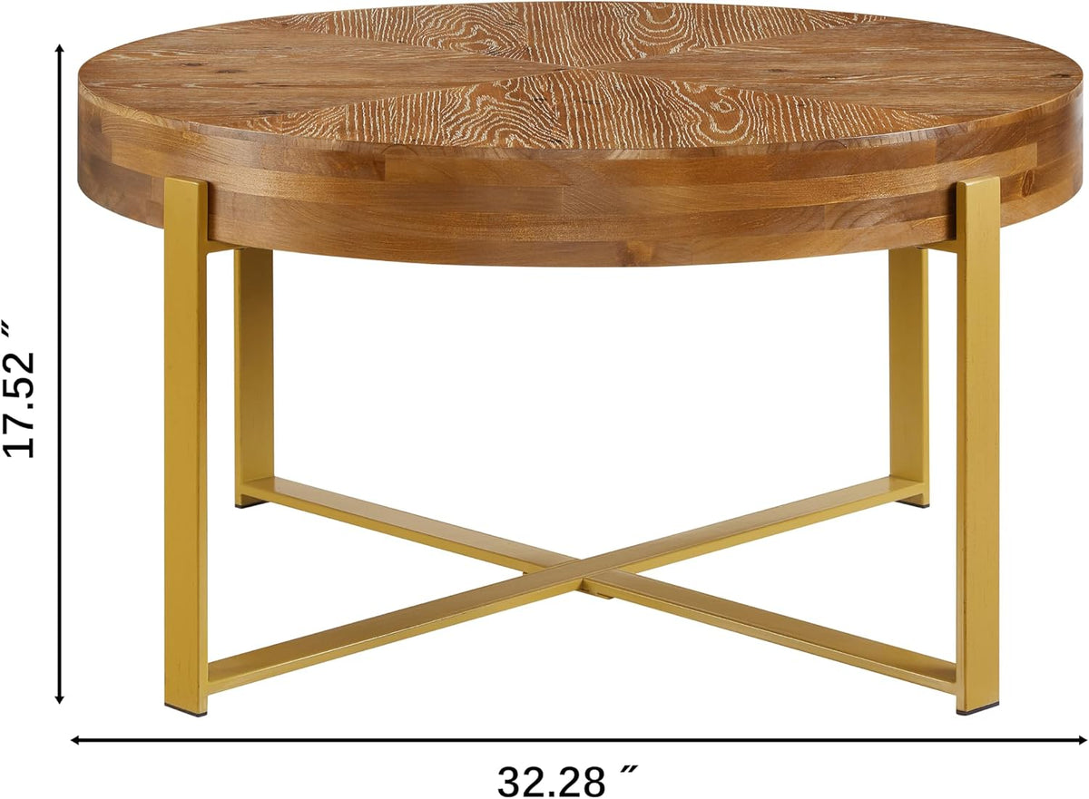 Gexpusm Round Wood Coffee Tables with Metal Leg, Farmhouse Circle Coffee Table for Living Room, Rustic Mid-Century Wooden Coffee Tables for Apartment, Easy Assembly(32' Dx32 Wx18 H)