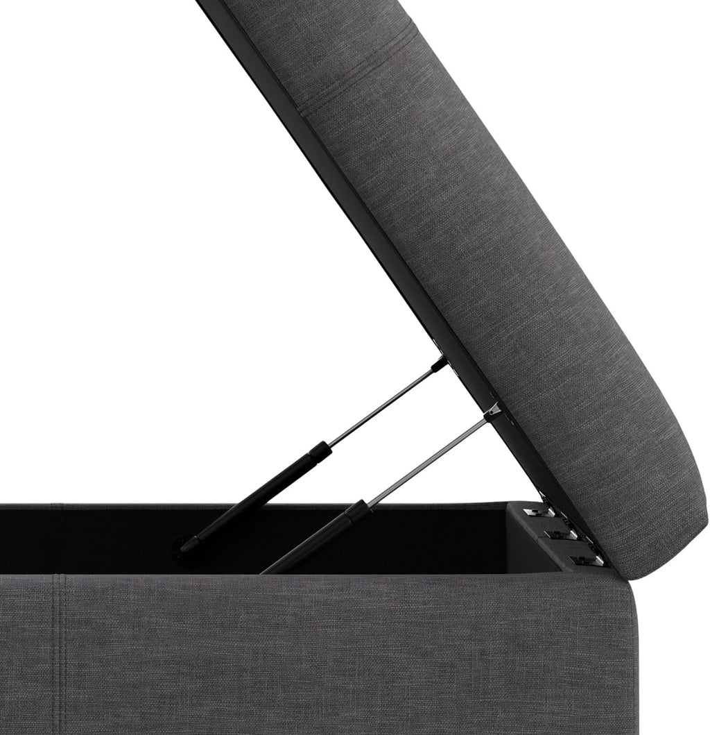SIMPLIHOME Gabbie 36' WD Contemporary Square Coffee Table Storage Ottoman in Slate Gray