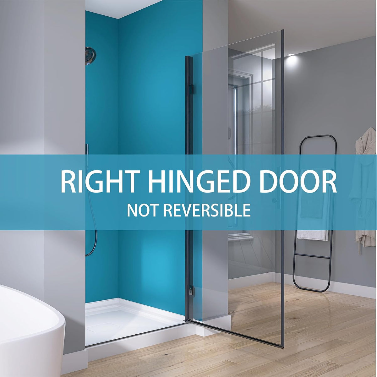 GETPRO Frameless Pivot Shower Door 30 in. W x 72 in. H Swing Single Small Shower Door with 1/4 inch Tempered Glass Panel Adjustable Right Hinged Bathroom Door for Shower Matte Black Hardwares