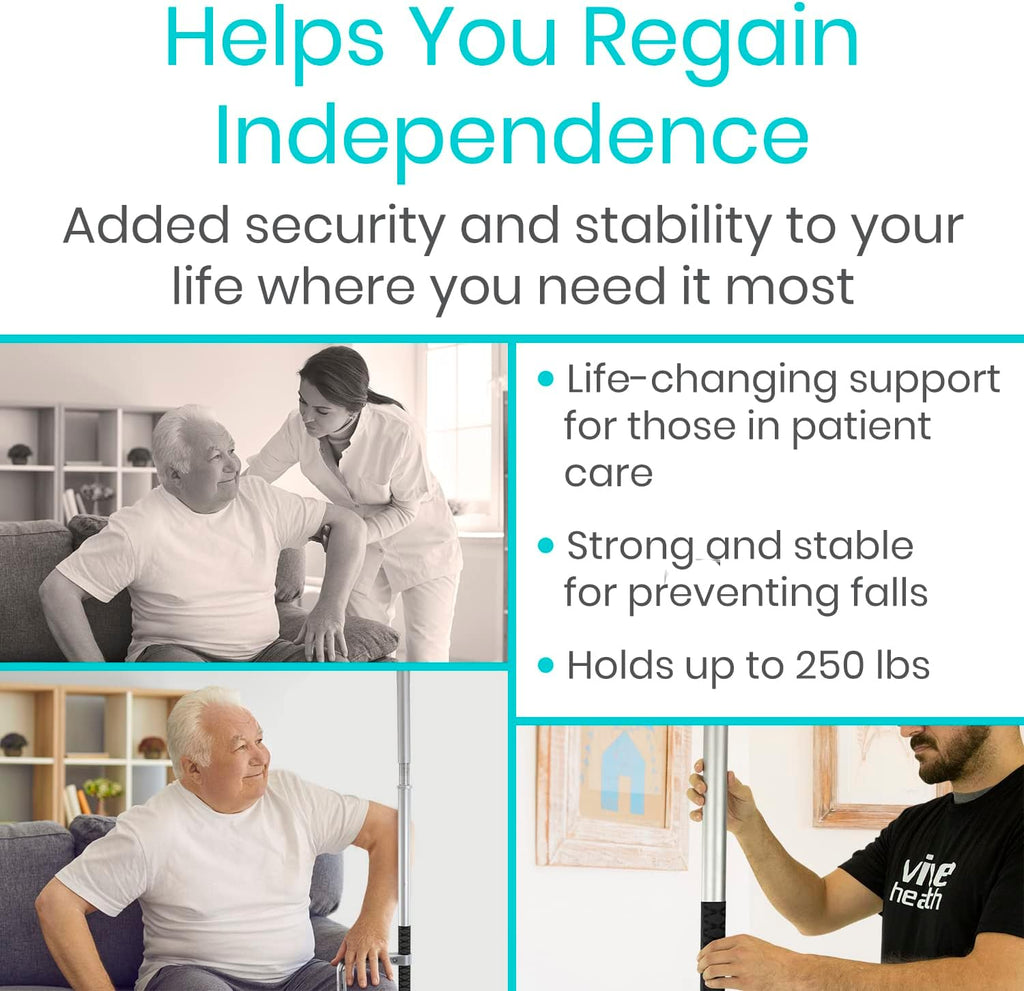 Vive Floor to Ceiling Grab Bar - Stand Assist Aid for Elderly - Shower Safety Bar for Seniors - Stand Assist Transfer Pole - Shower Support Pole - Toilet Rail for Disabled & Handicap Security