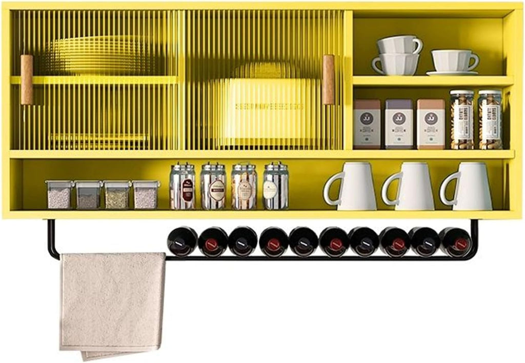 Modern Wall Mounted Storage Cabinet,Wooden Large Kitchen Wall Cabinet with 2 Glass Door and Towel Bar,Large Capacity Medicine Cabinet for Kitchen Living Room Laundry Room Cabinets