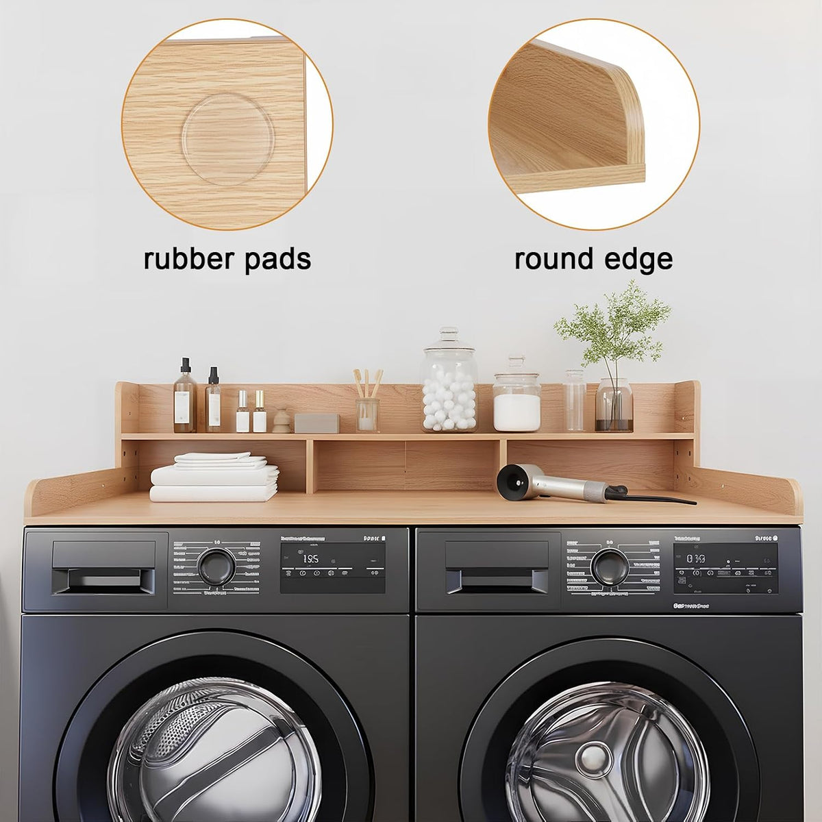 Washer Dryer Countertop with Shelf, 2-Tier Laundry Countertop Over Washer and Dryer, 54' x 27.55' Wooden Table for Folding Clothes for Laundry Room Organization and Storage (Oak)