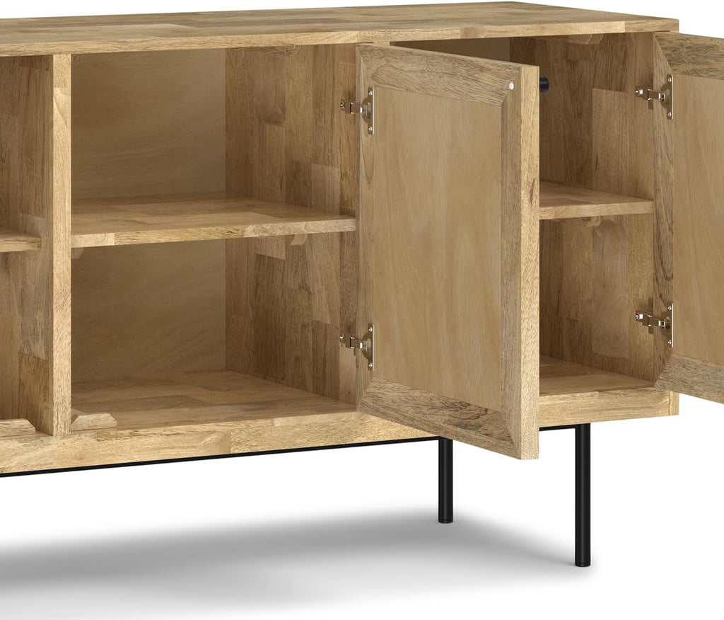 SIMPLIHOME Reeves 57 inch x 18 inch Rectangle Contemporary Modern Sideboard Buffet in Natural for The Dining Room and Kitchen