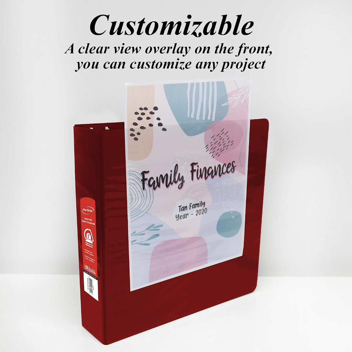 BAZIC Products 3 Ring Binder 2' View Binders Slant D Ring Organizer - Burgundy, Hold 480 Sheets Paper, for School Office Home, 12-Count