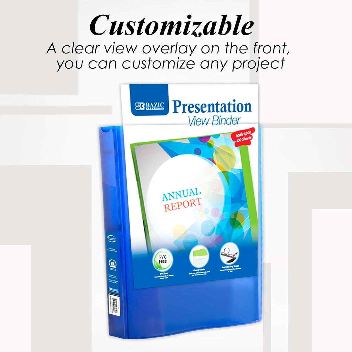 BAZIC Products 3 Ring Binder - Assorted Color, Economy View Binder with Clear Overlay Cover and Round Rings, Organizer for School Office Home Use, 0.5 inch Capacity Holds 100 Sheets Paper, 48-Pack