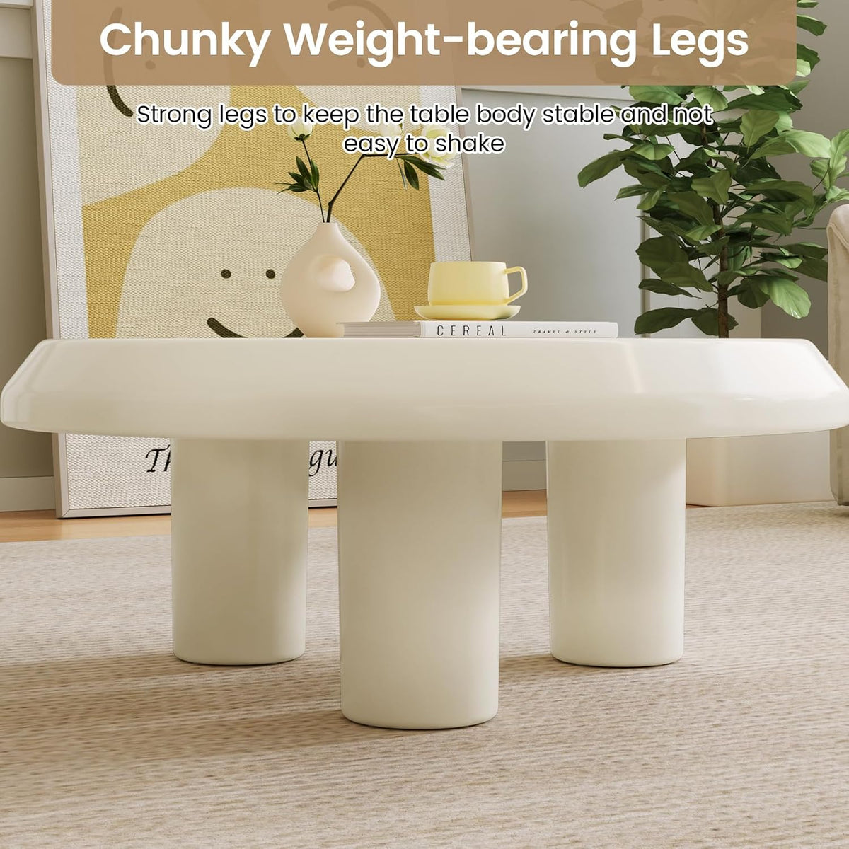31.49' Round Coffee Table, Circle Coffee Tabels with 3 Legs for Living Room, Modern Circular Center Table for Sofa, White Mddern Tea Table for Bedroom, Easy Assembly