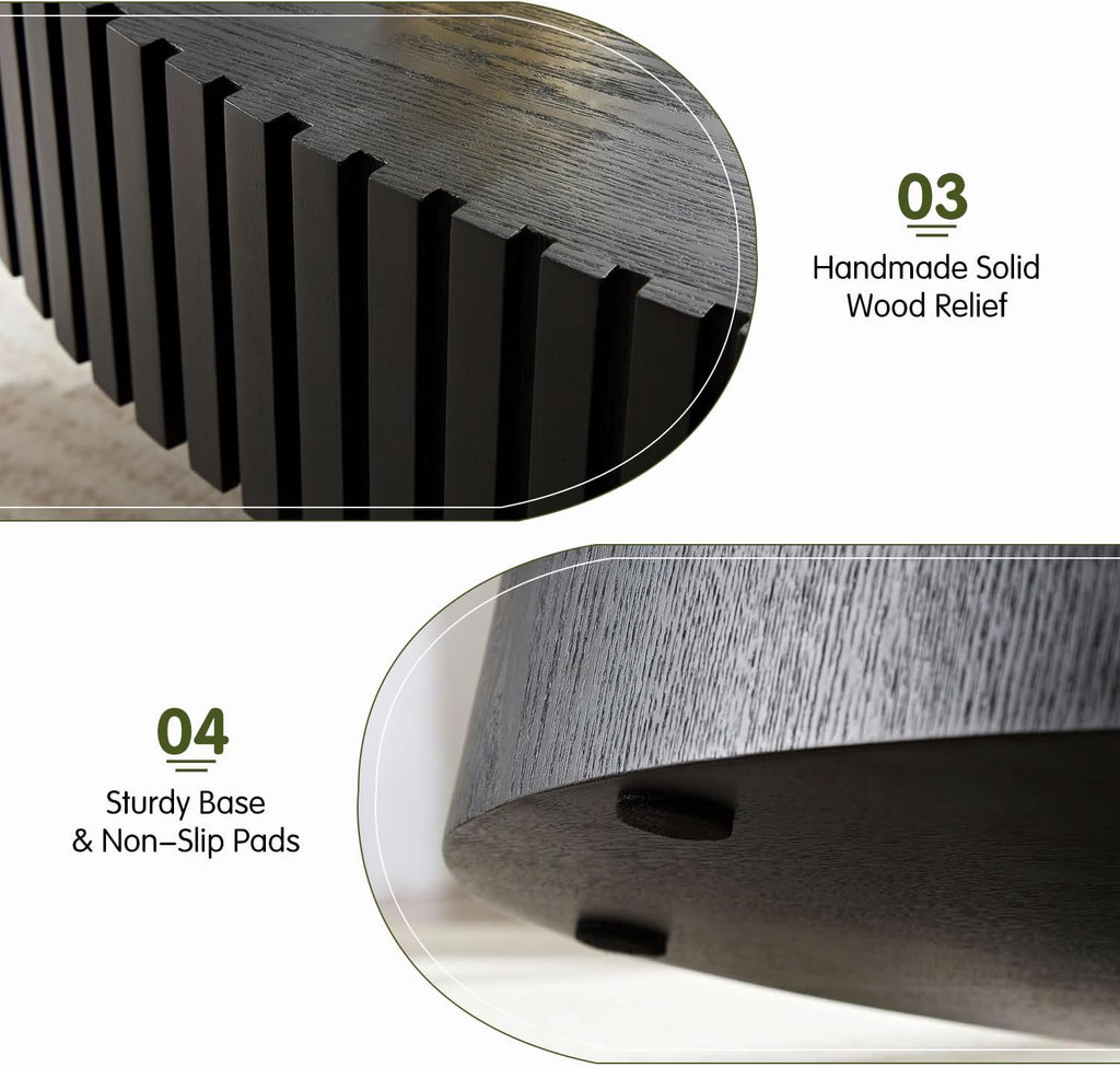 Oval Drum Coffee Table 43.3'' Handcraft Fluted Coffee Table Modern Unique Circle Accent Center Table for Living Room with Sturdy Pedestal Gear Easy Assembly for Small Space,43' Oval Black