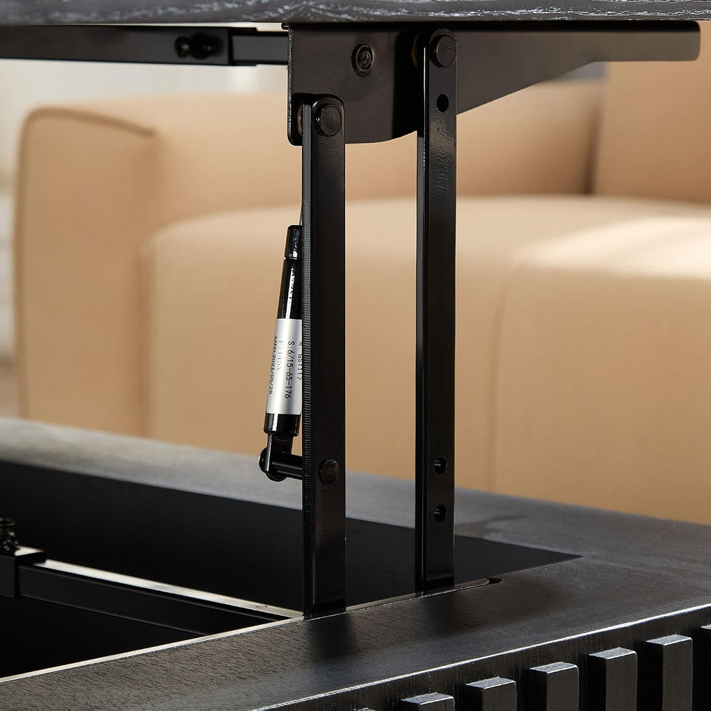 Coffee Table with Lifting Top Storage for Living Room,Fluted Lift Top Coffee Tables with Storage Solid Wood Center Table 35.43' Modern Square Lift Pull Up Tabletop for Apartment Office,Black
