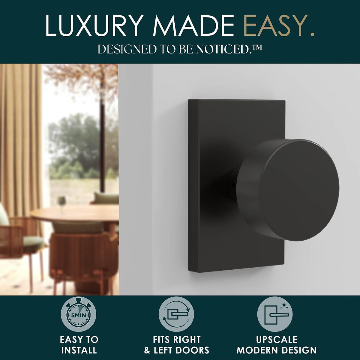 Mega Handles Laura Dummy Door Knob - 4 Pack Heavy Duty Dummy Door Knobs, Non-Turning Matte Black Door Knob for Closet & French Doors, Single Side, Fits All Standard Door Sizes - Matte Black