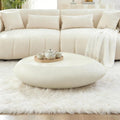 45.28' Oval Coffee Table, Modern Faux Stone Circle Center Tables Accent Drum End Side Table for Living Room, No Installation Required,White