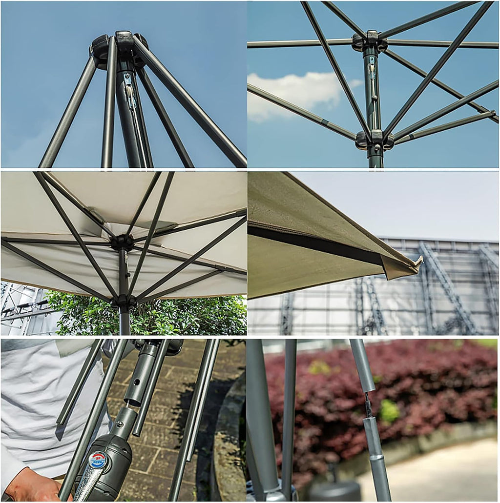 Against The Wall Half Square Parasol, Red Waterproof Patio Umbrella Outdoor Market Table Umbrellas, Heavy Duty Garden Balcony Sun Shade Cover